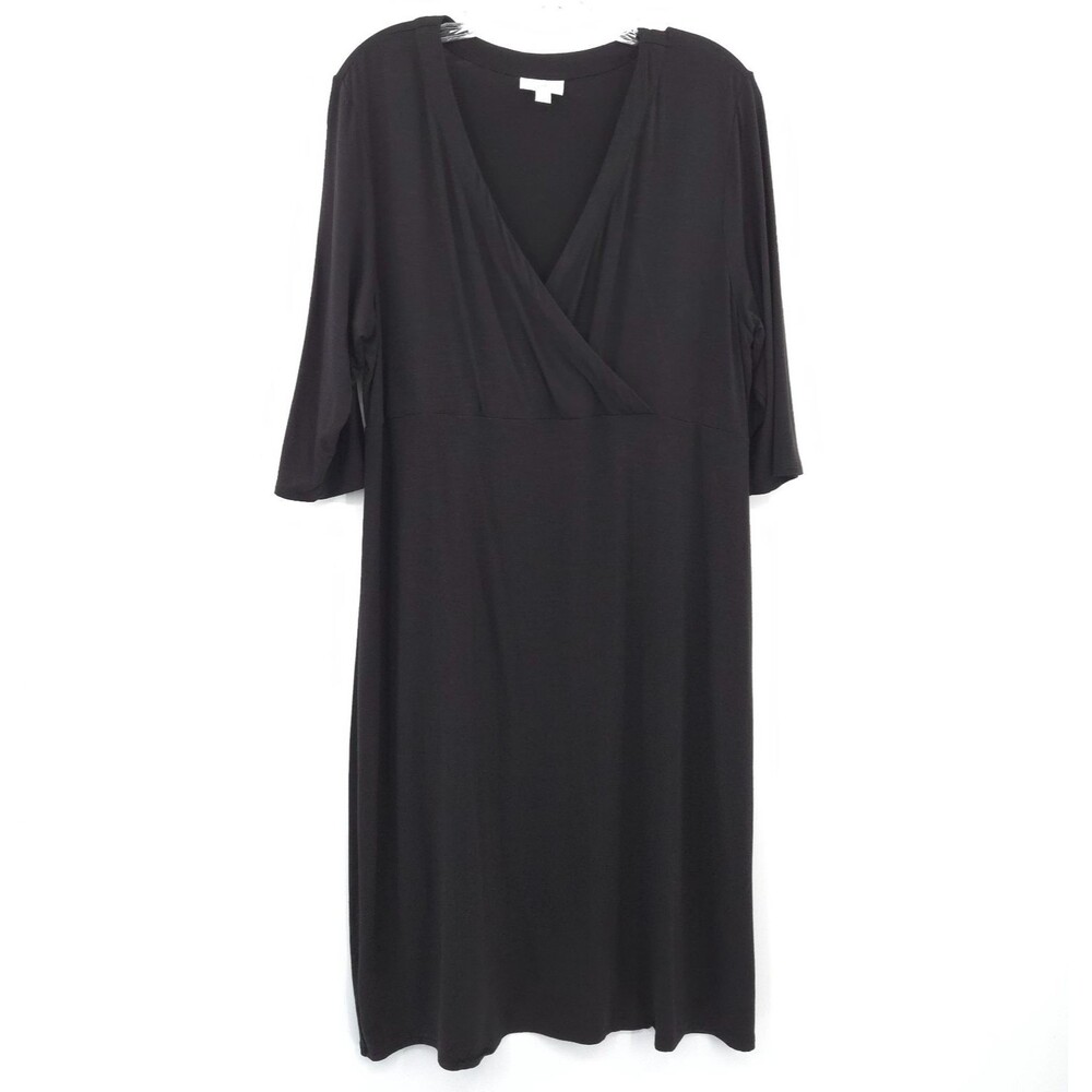 J. Jill faux wrap empire stretch knit dress Size Lp petite black 3/4‎ sleeve